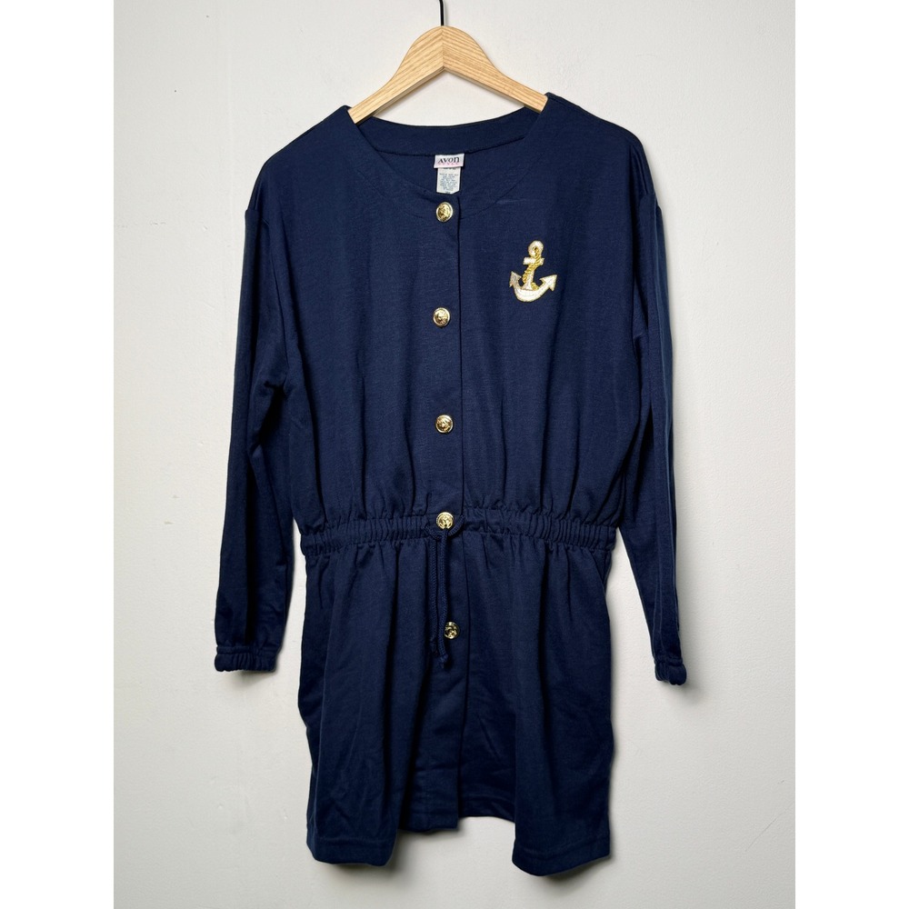 Avon Style Vintage Navy Blue Nautical Anchor Button Front Tunic Dress Large